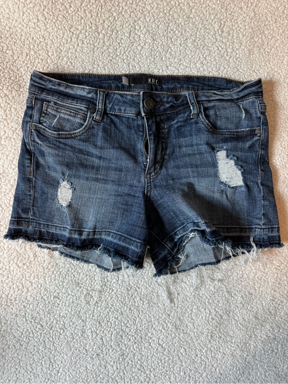Kut from the Kloth Dark Wash Distressed Denim Shorts